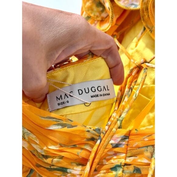Mac Duggal Indy Ruffle Tiered Cut-Out Chiffon Floral A-Line Gown Yellow Womens 0 - Picture 4 of 4